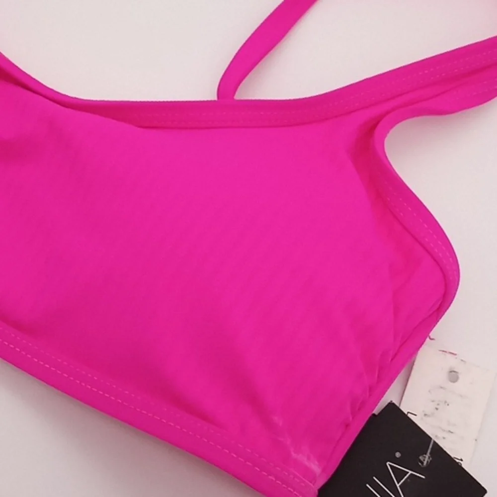 California Waves Ribbed Bralette Bikini Swim Top‎ Fuschia Pink